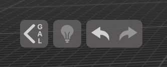 Voxel Max’s Back Button ( “SCN” for Scene or “GAL” for gallery), Hints toggling, and Undo/Redo.