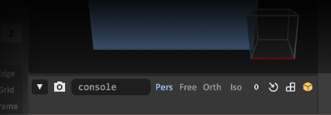 MagicaVoxel’s bottom bar, containing a screenshot tool, powerful console command interface, and additional view options.